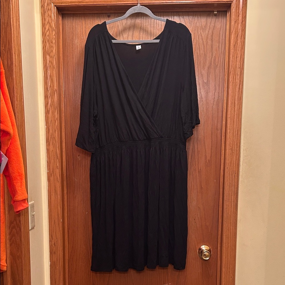 Old Navy Black 3/4 Sleeve Dress 3X 22/24 Chic Dress Elastic Waist Swim Travel